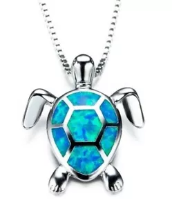 Fashion Jewelry Imitation Blue Opal Sea Turtle Pendant Necklace - Picture 1 of 1