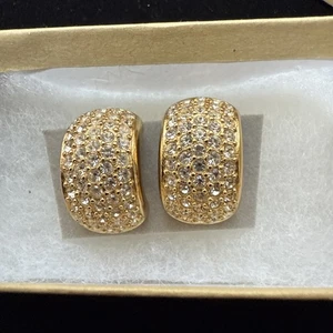 CHRISTIAN DIOR EARRINGS Vtg Rhinestone SIGNED Half Huggie Hoop Clip On - Picture 1 of 12