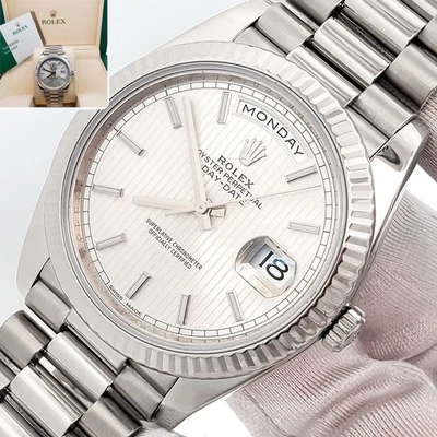 Rolex President Day-Date Silver Stripe Motif White Gold 40mm 228239 Box Papers - Image 1 of 4