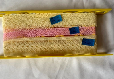 Vintage Lot Of Flat Lace Trim Floral Yellow & Pink Sewing Netting 10 Yards Total - Image 1 of 4