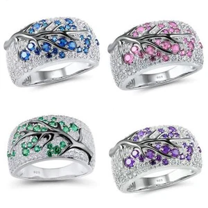 925 Silver Rings Women Wedding Ring Cubic Zirconia Elegant Size 6-10 Jewelry - Picture 1 of 12