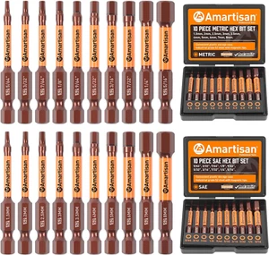 20-Piece Hex Head Allen  Drill Bit Set, Metric and SAE S2 Steel Hex Bits Set, Ma - Picture 1 of 12
