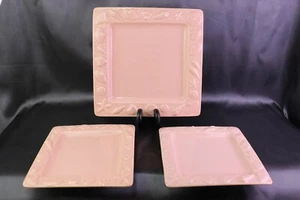 Vintage 222 Fifth Peach Embossed Seashells BY THE SEA Square Plates Set of 3 - Picture 1 of 6