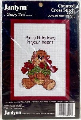 НОВЫЙ 1987 Janlynn любовь в вашем сердце 3862 счетным крестом набор 5 x 7 Vntg 14133 - Изображение 1 из 2