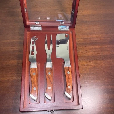 Trudeau 3pcs Charcuterie Cheese Serving Set w/ Case Knife Fork Clever  - Image 1 of 4