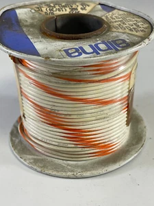 100ft 20awg 20ga Alpha 3053 White w/ Orange Stripe PVC 300V UL1007 Stranded Wire - Picture 1 of 4