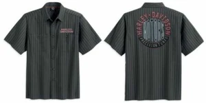 ¡CAMISA DE HOMBRE HARLEY-DAVIDSON MOTORS RENDIMIENTO A RAYAS MANGA CORTA GRIS PEQUEÑA! - Imagen 1 de 6