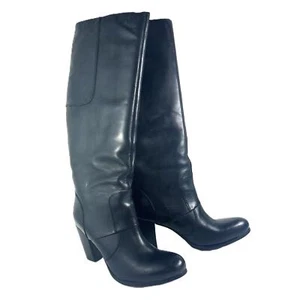 Florsheim Black Leather Block Heel Slip-On Calf Boots UK 6 / EU 39 - Picture 1 of 9