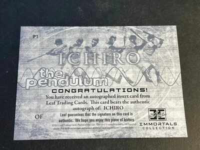 2013 Leaf Ichiro Immortals BLANK FRONT MISSING AUTOGRAPH & Serial # Pendulum #P1 - Image 1 of 2
