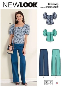 NEW LOOK SEWING PATTERN 6678 MISSES 6-18 PUFF SLEEVE FITTED TOP & STRAIGHT PANTS - Picture 1 of 10