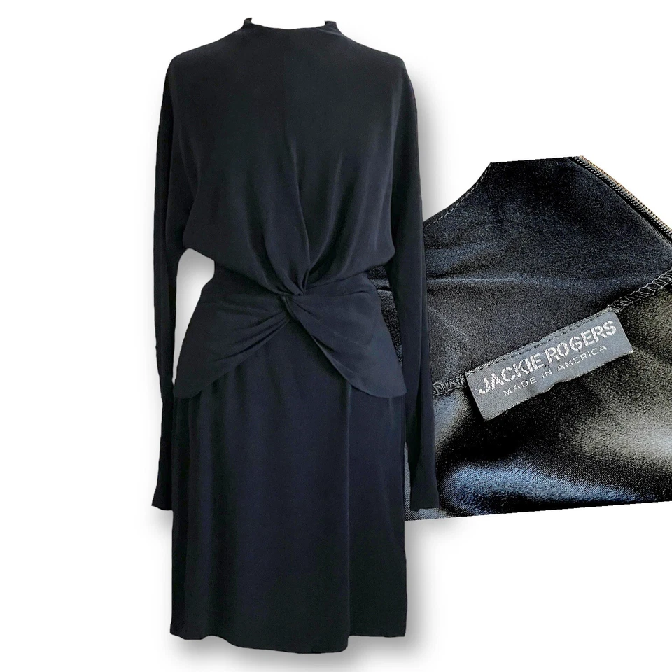 Vestido de mujer Jackie Rogers vintage años 80 hace 40 talla 12 negro crepé LBD cóctel Foto 1 de 4