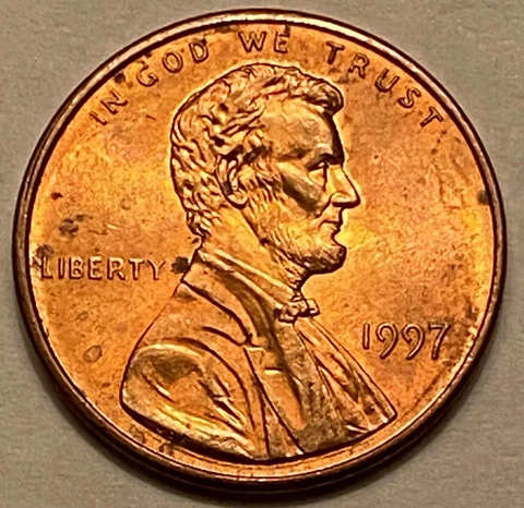 1997 P AU/BU Lincoln Memorial Penny - Nicely Toned - Shipped With Tracking Cover