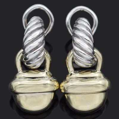 David Yurman Sterling Silver & 14K Yellow Gold Acorn Omega-Back Dangle Earrings - Image 1 of 4