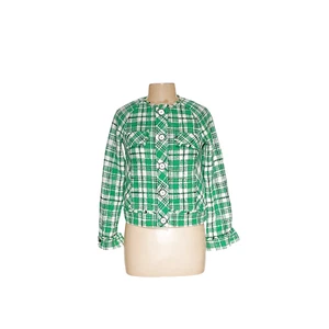 Cabi Women's Green Plaid Tweed Full Zip Sweater Size XS - Picture 1 of 4