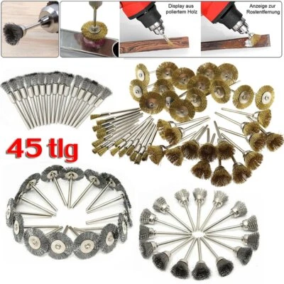 45x Messing Edelstahl Drahtbürste Scheibenbürste Rundbürste Set für Bohrmaschine - Bild 1 von 4