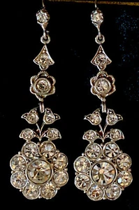 Pendientes colgantes vintage de plata/9 quilates estilo georgiano de boda - Imagen 1 de 5