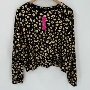 Terez Damen-Sweatshirt Metallicfolie Gepard-Druck Rundhalsausschnitt Large schwarz goldfarben neu mit Etikett - Bild 1 von 6
