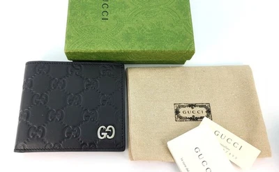 Nueva Cartera Gucci Auténtica Para Hombres Negra Doble Pliegue Guccissima con Caja Foto 1 de 4