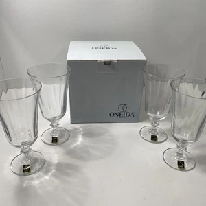 4 vasos de té helado Oneida Fedora 7" vidrio soplado óptico cristal fino Baviera + caja - Imagen 1 de 6