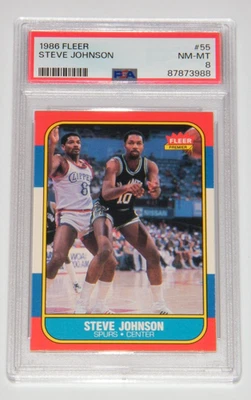 Baloncesto Steve Johnson Fleer 55 vintage PSA 8 San Antonio Spurs 1986 Oregon Foto 1 de 2