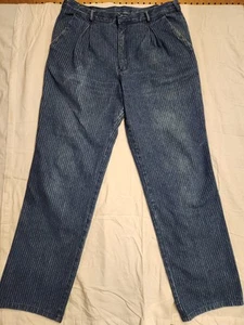VTG 80s JORDACHE FULLER FIT STRAIGHT LEG JEANS 38x34 Pin Striped Leather Horse - Picture 1 of 10
