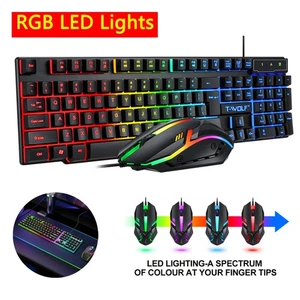 Computer Desktop Gaming Keyboard And Mouse RGB LED Light Backlit Mechanical Feel - Picture 1 of 13
