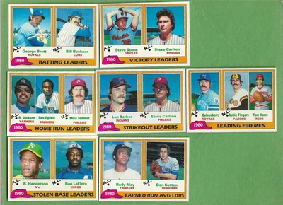 1981 TOPPS BASEBALL #1 2 4 5 6 7 8 1980 LEADERS CARDS NM ( #1 EX-NM) - Image 1 of 2