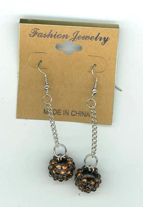 Brown Black Dangle Earrings 2 1/2" drop Crystal Ball 1/2" W Fish Hook B1-A2 - Picture 1 of 2