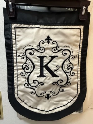 Letter K Embroidered Initial Monogrammed Garden Flag Creme & Black 13” x 18” - Image 1 of 4