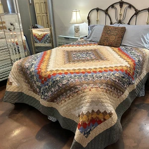 Amish Handarbeit Blumen Bauernhaus Patchwork auf der ganzen Welt Quilt-King Size - Bild 1 von 13