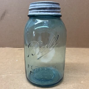 Vintage Blue Ball Perfect Mason Quart Jar #3 w/ Zinc Metal Lid - Picture 1 of 4