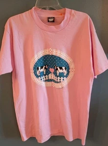 Vtg Screen Stars Best Single Stitch Puff Print Pink Cows TShirt Size XL 90s - Picture 1 of 4