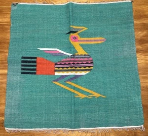 Vintage Roadrunner Square Rug Cloth Indian? *see Pics*Vibrant Color 22 1/2”Craft - Imagen 1 de 17