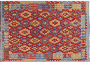 6' 9" X 9' 11" Kilim Flat Weave Wool On Wool Reversible Rug - Q16212 - Picture 1 of 9