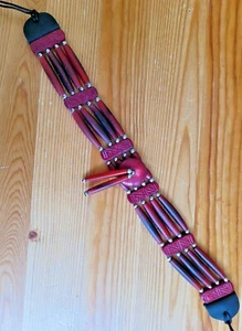 Bone 4 Line Choker Beaded Tribal Native American Necklace Burgundy - Picture 1 of 3