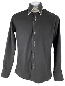 Men's Arya Boy Button Down, Long Sleeve Collared Shirt, Black, Size Medium-Slim - Picture 1 of 15