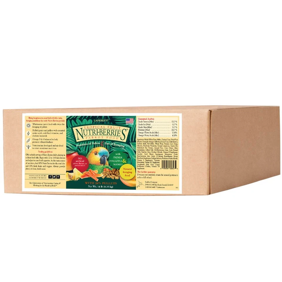 Lafeber's Nutri-Berries Tropical Fruit Parrot Food, 14 lb Box – Pineapple & Papa