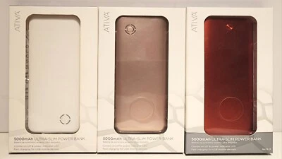 3 - ATIVA 5000 mAh Ultra Slim Power Bank Battery Chargers  NEW-OLD STOCK in Box - Image 1 of 4