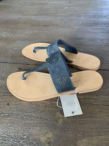 Sophia Milano Womens Laser Cut Suede Thong Sandals Blue Black 7.5 - Picture 1 of 10