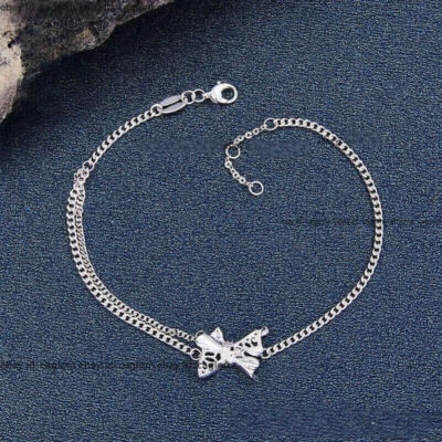 Pure Platinum 950 Cuban Curb Chain Butterfly Women Bracelet 7.1inch 4.3-4.5g - Image 1 of 4