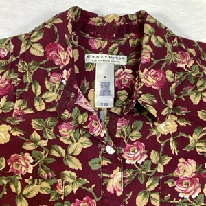 Camisa Blusa CRAZY HORSE Top Mujer Mediana M Abotonada Algodón Granate Rosas - Imagen 1 de 18