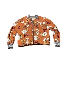 Saltwater Luxe braune geblümte Damenjacke Frontreißverschluss gestreifter Besatz Extra Small - Bild 1 von 16