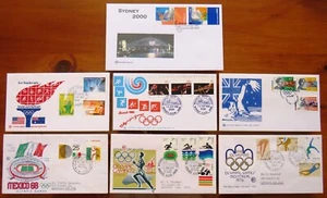 OLYMPIC GAMES 1st Day Covers: MEXICO 1968 to SYDNEY 2000 - (Lot of 7) - Foto 1 di 2
