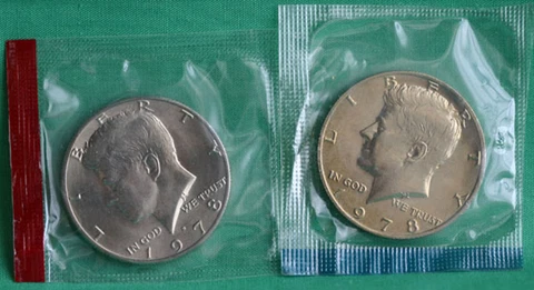 1978 P and D Kennedy Half Dollar Coin from US Mint Set 2 BU Cello Halves 50c Cover