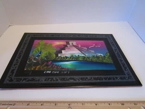  Piastrella di argilla dipinta a mano tempio azteco Cancun, artista messicano firmata 2014 usata in ottime condizioni folk - Foto 1 di 10