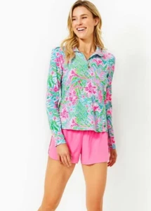 NWT LILLY PULITZER SIZE MEDIUM UPF 50+ NICCOLA MESH PANEL 1/2 ZIP *LEAF IT WILD* - Picture 1 of 5