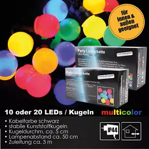LED Partylichterkette Kugellichterkette Innen Außen Garten 10/20LED Kugeln bunt - Bild 1 von 5