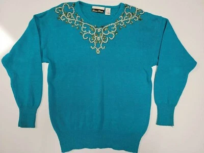 Suéter Dana Scott Vintage Años 90 Cuentas Azul Teal Para Mujer Mediano Mezcla de Algodón  Foto 1 de 4