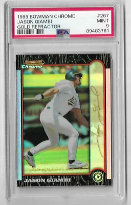 1999 Bowman Chrome JASON GIAMBI sp GOLD REFRACTOR /25 PSA 9 RARE CENTERED #267 - Image 1 of 2