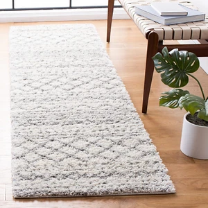 Arizona Shag Collection Runner Rug - 2'3" X 10', Ivory & Grey, Moroccan Design, - Picture 1 of 8